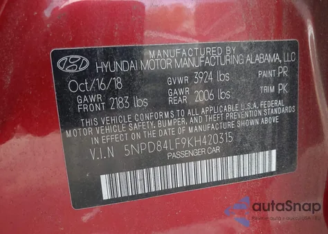 2019 Hyundai Elantra Sel from USA, damaged, VIN 5NPD84LF9KH420315